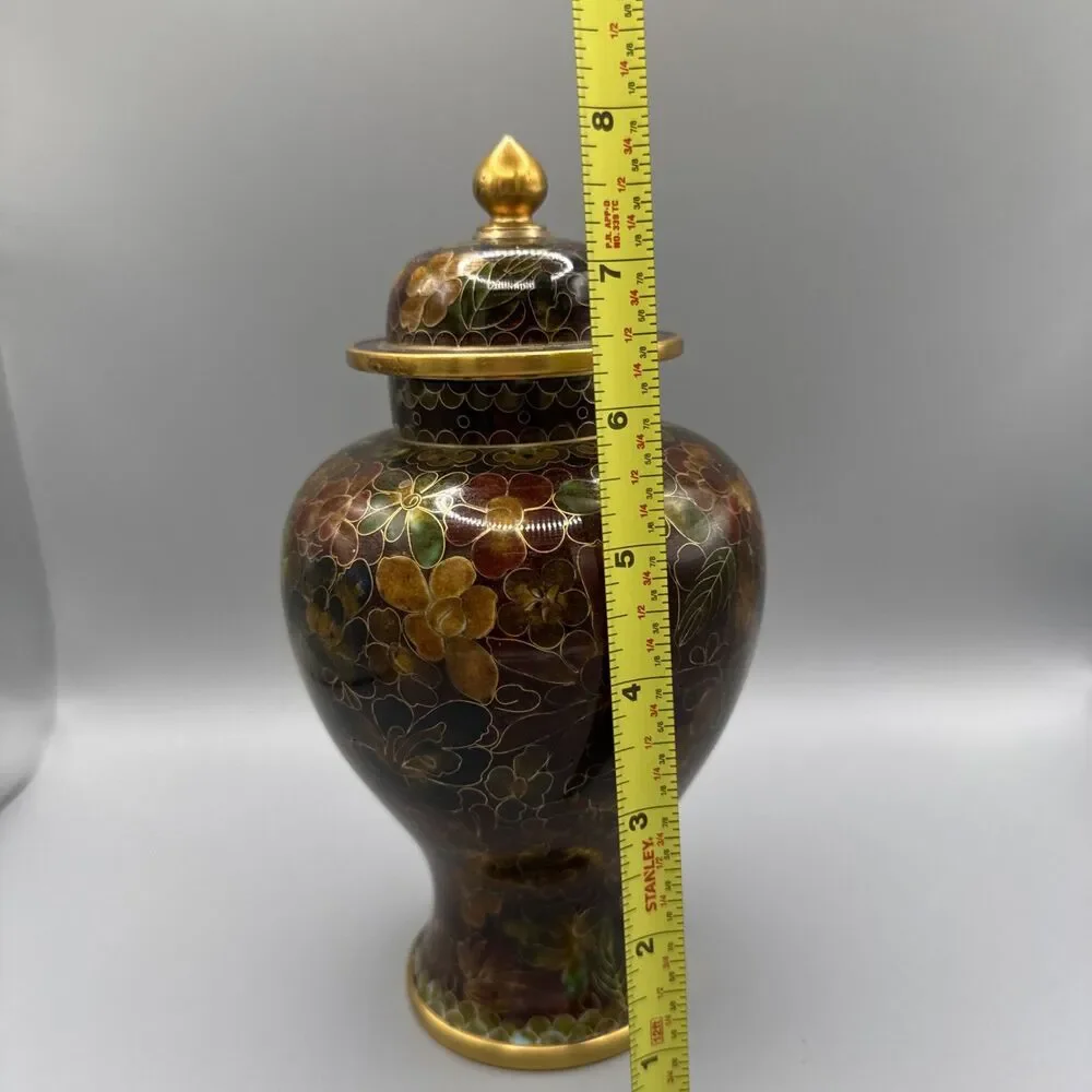 Elegant 8.5” VNT Chinese Thousand Flower Millefleur Cloisonne Brass Ginger Jar